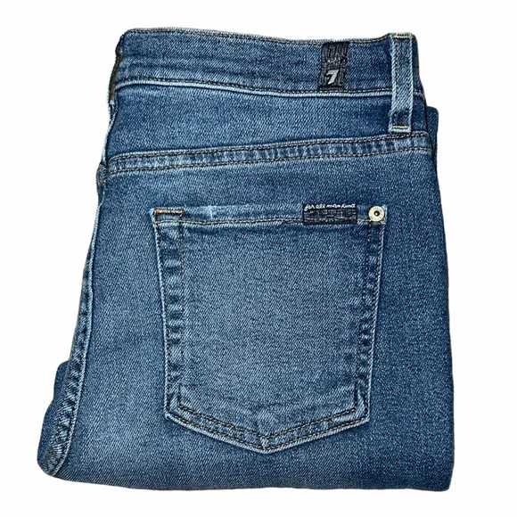7 For All Mankind The High Waist Ankle Skinny Silver Stripe Blue Women 30 Jeans
